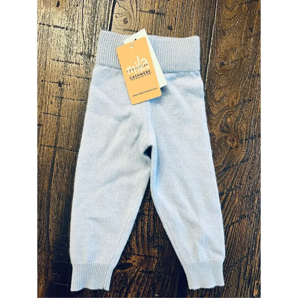 NWT Mila Christina Baby 100% Cashmere Joggers Discontinued Baby Blue Size 12-18m